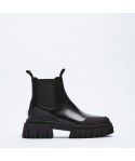 Autumn and Winter New Women's Shoes Black Round Head Thick Sole Dark Gear Shoes Chelsea boot High Heel Martin Boots