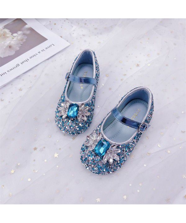 Girls' Crystal Shoes Spring New Aisha Princess Shoes Shiny Baby Little Leather Shoes Fashionable Soft Sole Single Shoes