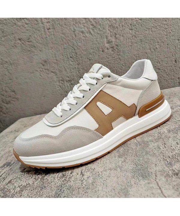 Genuine leather sports shoes are trendy and versatile for men. Cowhide casual shoes with top layer, breathable running shoes for men