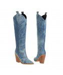 New high-heeled pointed denim high boots in autumn and winter