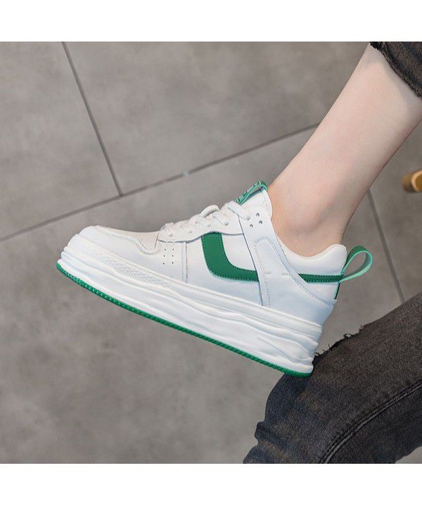 Genuine leather Forrest Gump single shoes for women with increased inner thickness and lace up small white shoes for women