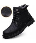 Autumn and Winter High Top Lace up Leather Splice Casual Boots for Men's Retro Fashion Thick Bottom Work Wear Shoes and Boots Trend for Men