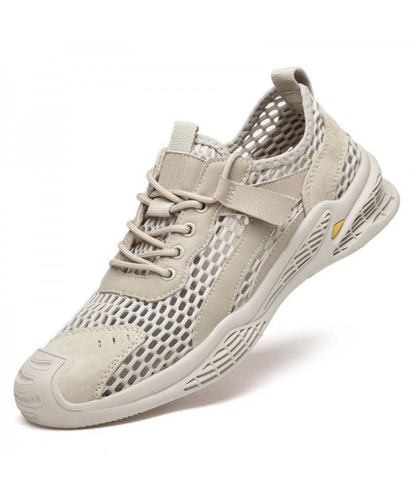Men's shoes, genuine leather, summer mesh shoes, perforated shoes, outdoor men's shoes