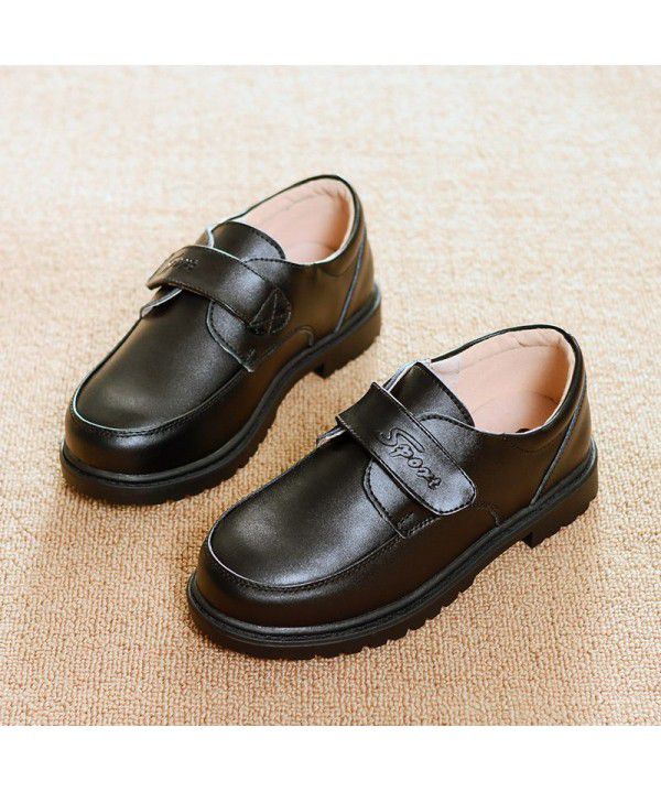 Children's black leather shoes, boys' soft soles, students' performance, flower boy college style single shoes