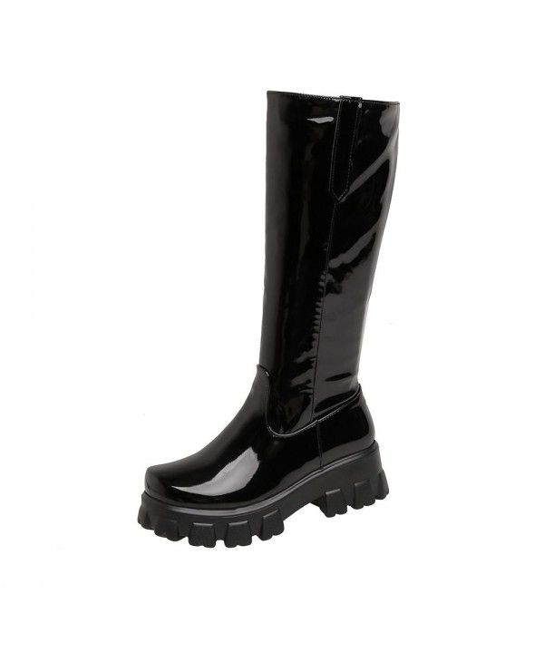 Mid length boots, thick sole, warm and shiny leather, fashionable women's boots