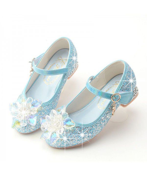 Children's high heels, spring and autumn seasons, little girls' shallow mouth single shoes, princess high heels, crystal shoes, girls' leather shoes