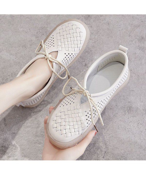New Summer Sen Women's Pregnant Women's Shoes Anti slip Nurse Shoes Soft Sole Genuine Leather Hollow Sandals